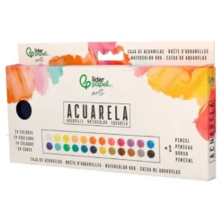 ACUARELA LIDERPAPEL 24 COLORES CON PINCEL ESTUCHE METALICO
