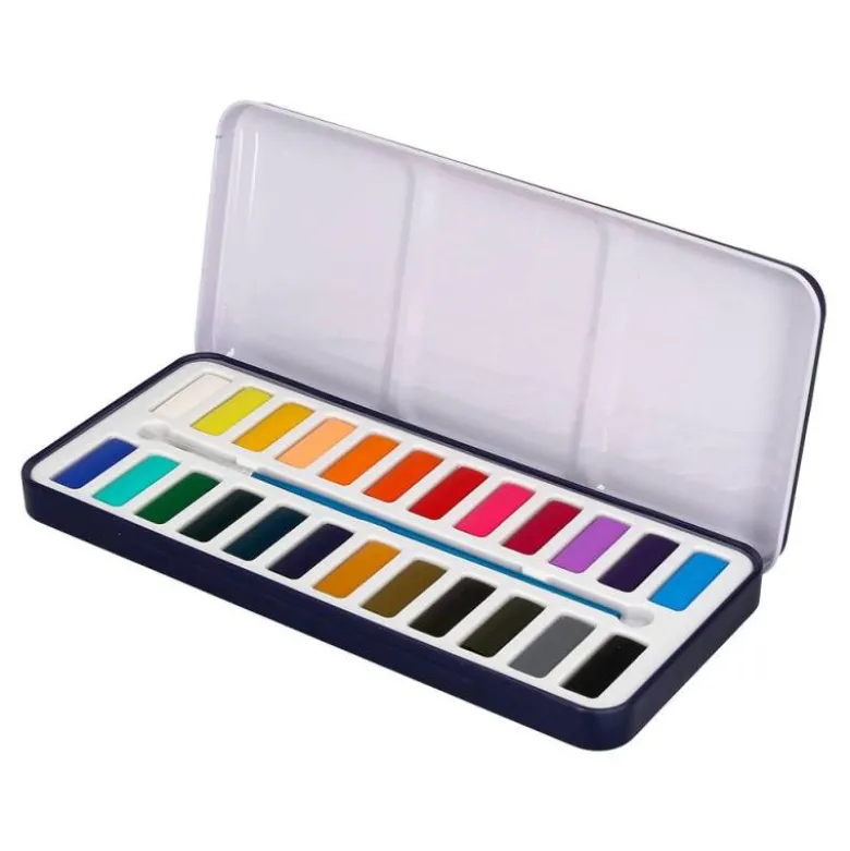 ACUARELA LIDERPAPEL 24 COLORES CON PINCEL ESTUCHE METALICO