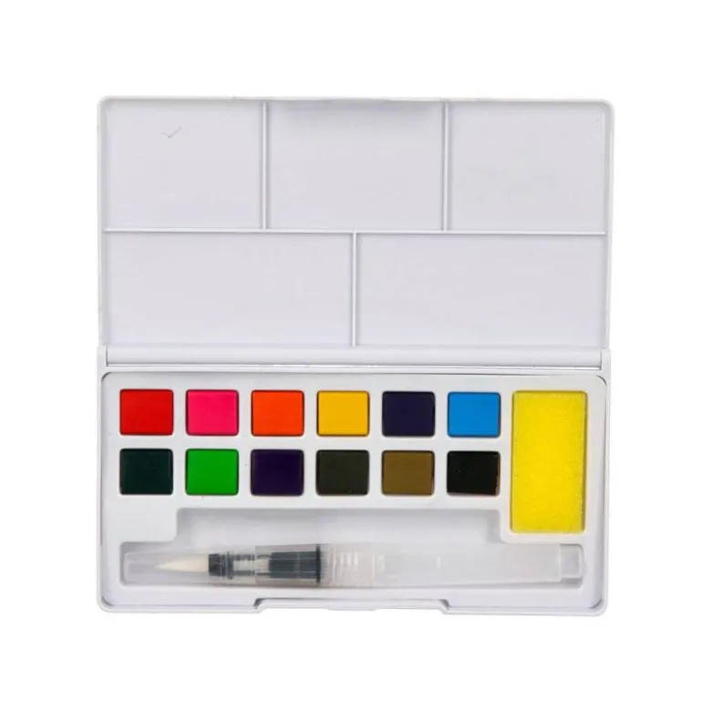 ACUARELA LIDERPAPEL 12 COLORES CON PINCEL DE AGUA RELLENABLE ESTUCHE DE PLASTICO