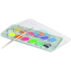ACUARELA PRIMO 8 COLORES METAL + 4 COLORES NEON CON PINCEL Y PALETA DE MEZCLA ESTUCHE DE PLASTICO