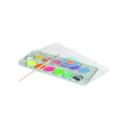 ACUARELA PRIMO 8 COLORES METAL + 4 COLORES NEON CON PINCEL Y PALETA DE MEZCLA ESTUCHE DE PLASTICO