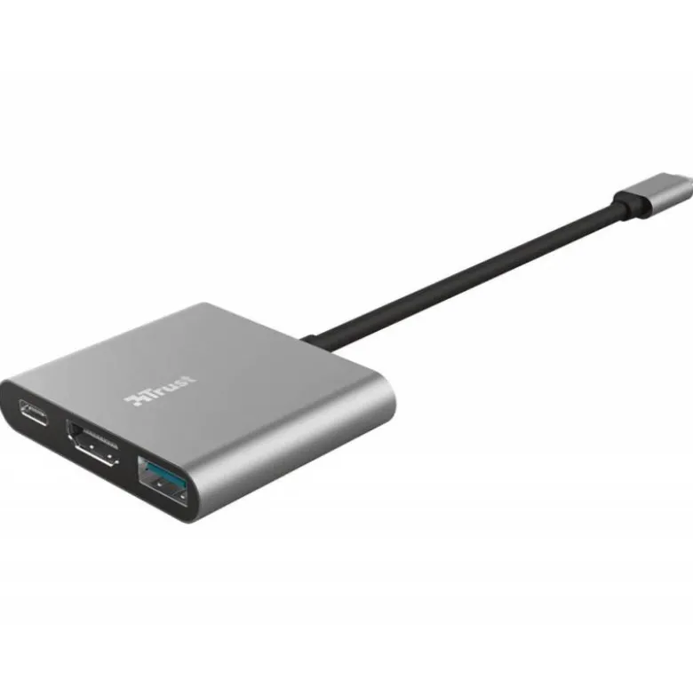 ADAPTADOR TRUST DALYX 3 EN 1 MULTIPUERTO USB-C / USB-A USB-C HDMI 2.0 COLOR ALUMINIO