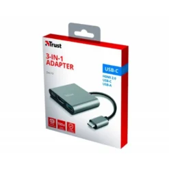 ADAPTADOR TRUST DALYX 3 EN 1 MULTIPUERTO USB-C / USB-A USB-C HDMI 2.0 COLOR ALUMINIO