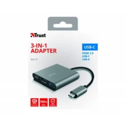 ADAPTADOR TRUST DALYX 3 EN 1 MULTIPUERTO USB-C / USB-A USB-C HDMI 2.0 COLOR ALUMINIO