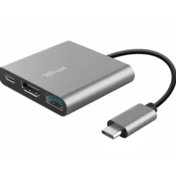 ADAPTADOR TRUST DALYX 3 EN 1 MULTIPUERTO USB-C / USB-A USB-C HDMI 2.0 COLOR ALUMINIO