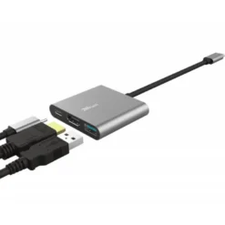 ADAPTADOR TRUST DALYX 3 EN 1 MULTIPUERTO USB-C / USB-A USB-C HDMI 2.0 COLOR ALUMINIO