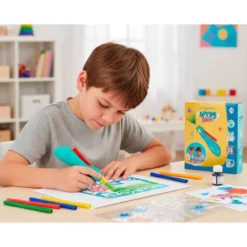 AEROGRAFO INFANTIL IMAGINOVO RECARGABLE CON USB CONTIENE 30 PLANTILLAS Y 12 ROTULADORES COLORES SURTIDOS