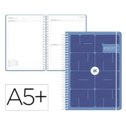 AGENDA ESCOLAR ANTARTIK 26-27 ESPIRAL ESSENTIALS DIA PAGINA A5+ BILINGUE 80G PAPEL FSC AZUL OSCURO