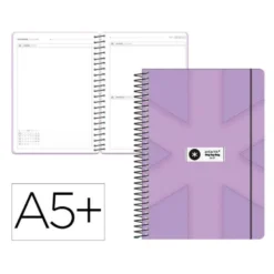 AGENDA ESCOLAR ANTARTIK 26-27 ESPIRAL PACK AND GO DIA PAGINAA5+ BILINGÜE 80G PAPEL FSC MORADO