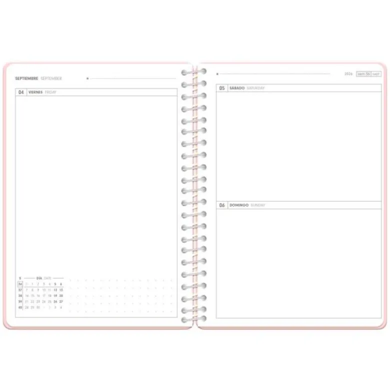 AGENDA ESCOLAR ANTARTIK 26-27 ESPIRAL ESSENTIALS DIA PAGINA A5+ BILINGUE 80G PAPEL FSC ROSA