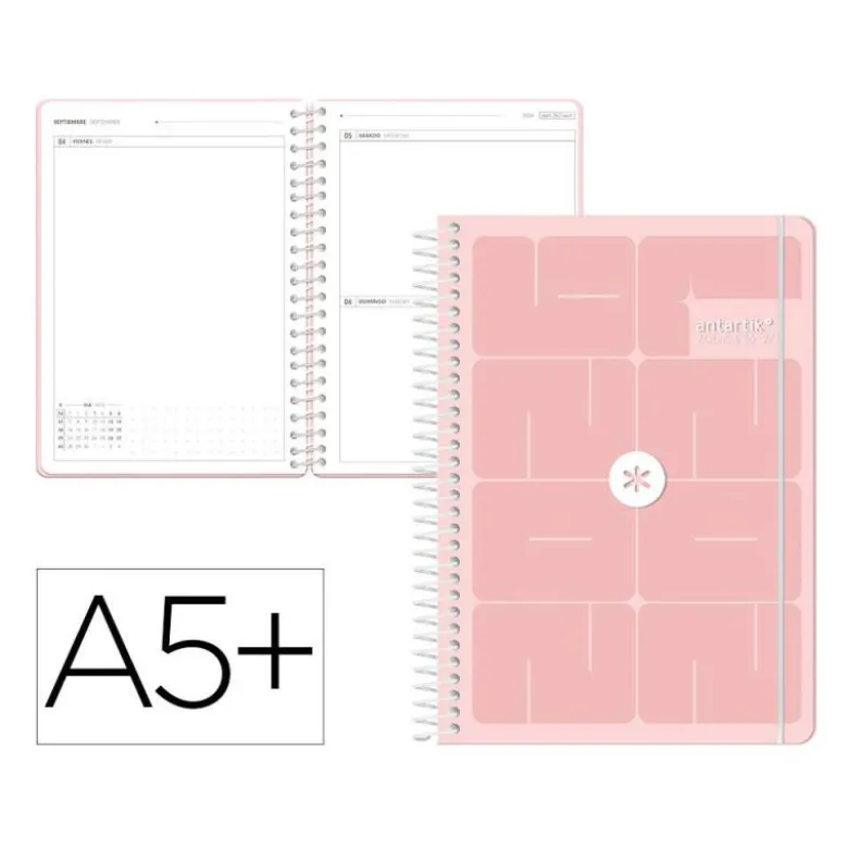 AGENDA ESCOLAR ANTARTIK 26-27 ESPIRAL ESSENTIALS DIA PAGINA A5+ BILINGUE 80G PAPEL FSC ROSA