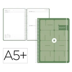 AGENDA ESCOLAR ANTARTIK 26-27 ESPIRAL ESSENTIALS DIA PAGINA A5+ BILINGUE 80G PAPEL FSC VERDE