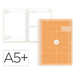 AGENDA ESCOLAR ANTARTIK 26-27 ESPIRAL ESSENTIALS DIA PAGINA A5+ BILINGUE 80G PAPEL FSC NARANJA