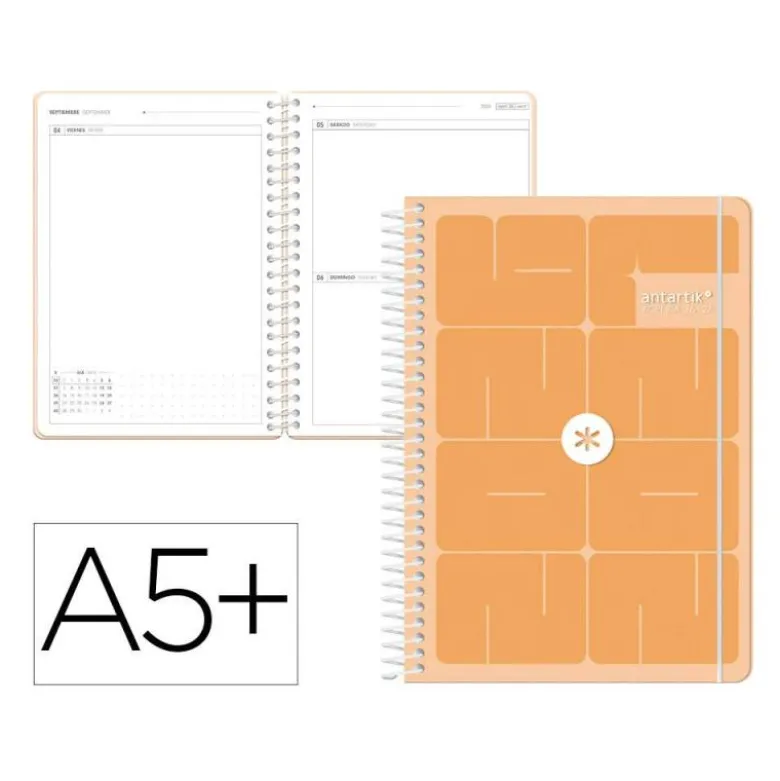 AGENDA ESCOLAR ANTARTIK 26-27 ESPIRAL ESSENTIALS DIA PAGINA A5+ BILINGUE 80G PAPEL FSC NARANJA