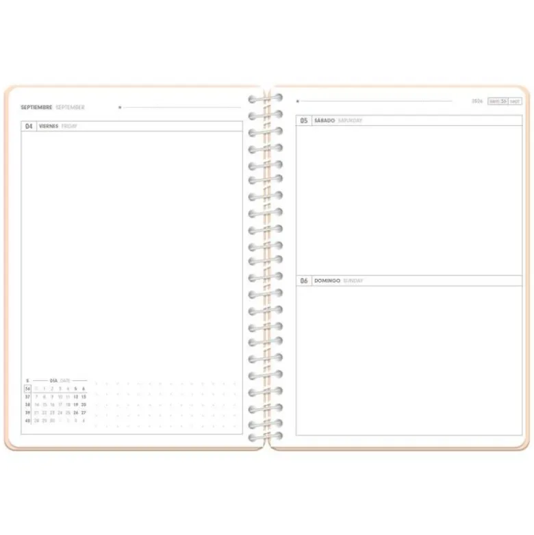 AGENDA ESCOLAR ANTARTIK 26-27 ESPIRAL ESSENTIALS DIA PAGINA A5+ BILINGUE 80G PAPEL FSC NARANJA