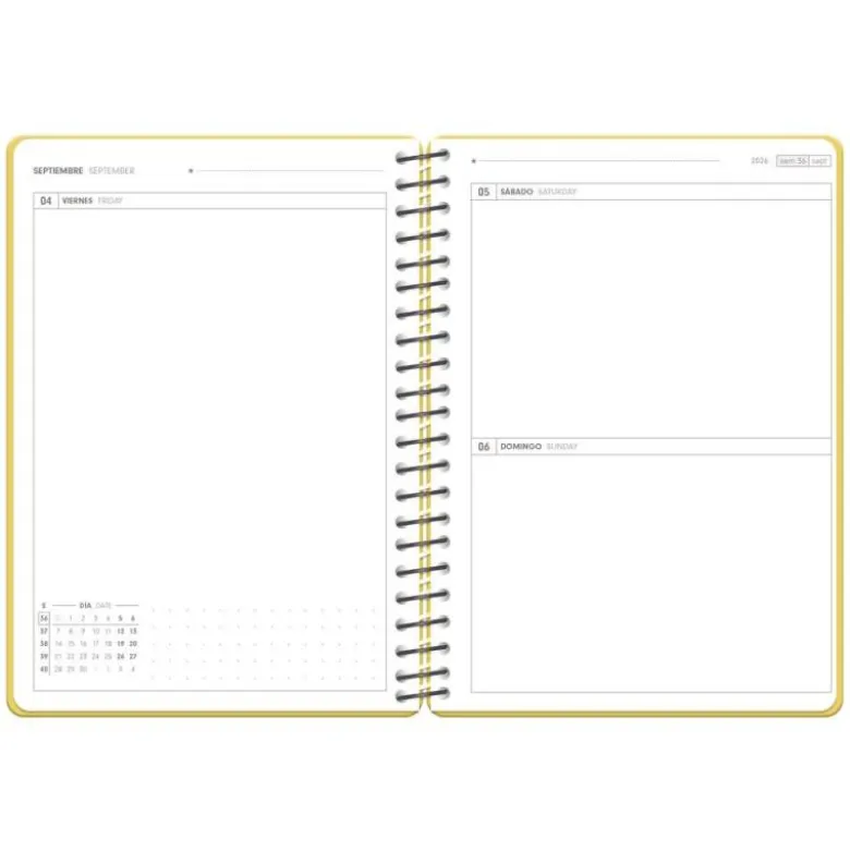 AGENDA ESCOLAR ANTARTIK 26-27 ESPIRAL PACK AND GO DIA PAGINAA5+ BILINGÜE 80G PAPEL FSC AMARILLO