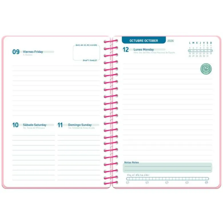 AGENDA ESCOLAR LIDERPAPEL 26-27 ESPIRAL BASIC DIA PAGINA A5 BILINGUE 70G PAPEL FSC ROSA