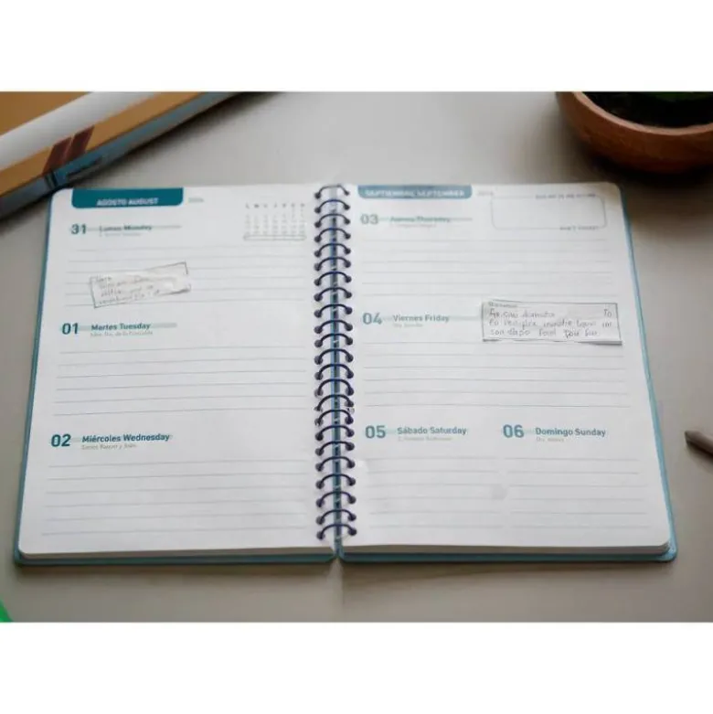 AGENDA ESCOLAR LIDERPAPEL 26-27 ESPIRAL BASIC SEMANA VISTA A5 BILINGUE 70G PAPEL FSC AZUL TURQUESA