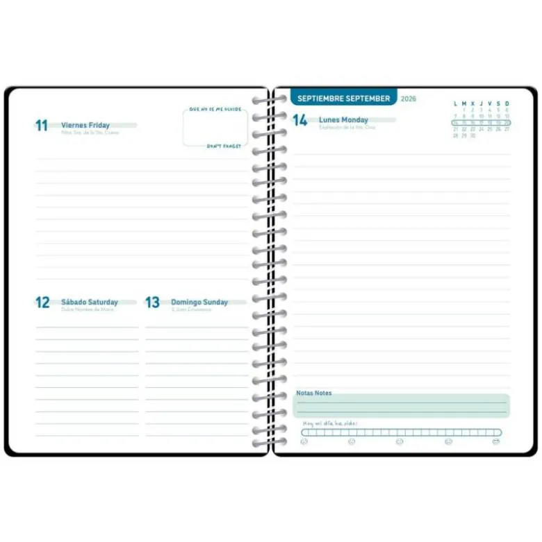 AGENDA ESCOLAR LIDERPAPEL 26-27 ESPIRAL BASIC DIA PAGINA A5 BILINGUE 70G PAPEL FSC NEGRO
