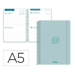AGENDA ESCOLAR LIDERPAPEL 26-27 ESPIRAL BASIC 2 DIAS PAGINA A5 BILINGUE 70G PAPEL FSC TURQUESA