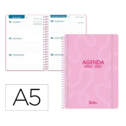 AGENDA ESCOLAR LIDERPAPEL 26-27 ESPIRAL CLASSIC SEMANA VISTA A5 BILINGUE 70G PAPEL FSC ROSA