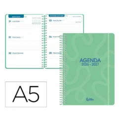 AGENDA ESCOLAR LIDERPAPEL 26-27 ESPIRAL CLASSIC SEMANA VISTA A5 BILINGUE 70G PAPEL FSC VERDE