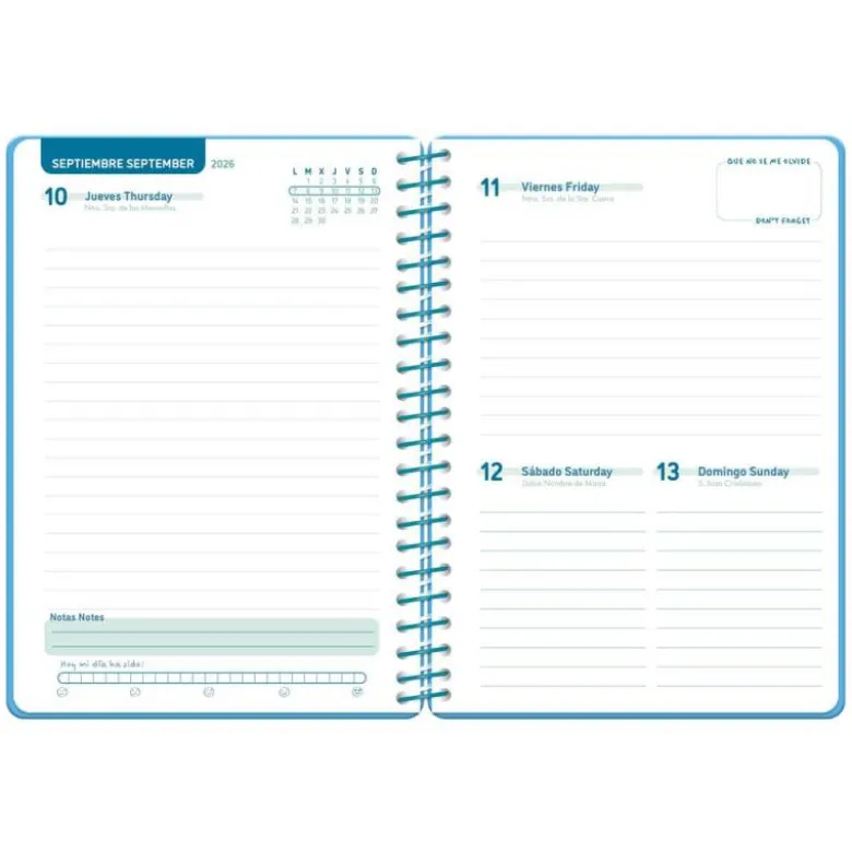 AGENDA ESCOLAR LIDERPAPEL 26-27 ESPIRAL CLASSIC DIA PAGINA A5 BILINGUE 70G PAPEL FSC AZUL