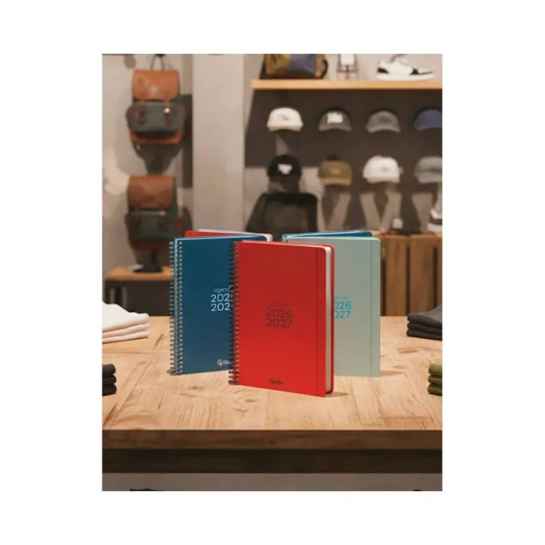 AGENDA ESCOLAR LIDERPAPEL 26-27 ESPIRAL BASIC 2 DIAS PAGINA A5 BILINGUE 70G PAPEL FSC ROJO
