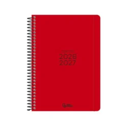 AGENDA ESCOLAR LIDERPAPEL 26-27 ESPIRAL BASIC 2 DIAS PAGINA A5 BILINGUE 70G PAPEL FSC ROJO