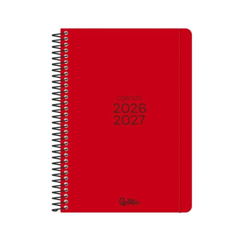 AGENDA ESCOLAR LIDERPAPEL 26-27 ESPIRAL BASIC 2 DIAS PAGINA A5 BILINGUE 70G PAPEL FSC ROJO
