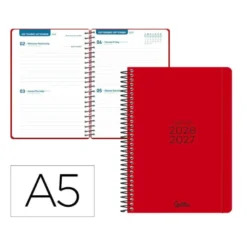 AGENDA ESCOLAR LIDERPAPEL 26-27 ESPIRAL BASIC 2 DIAS PAGINA A5 BILINGUE 70G PAPEL FSC ROJO