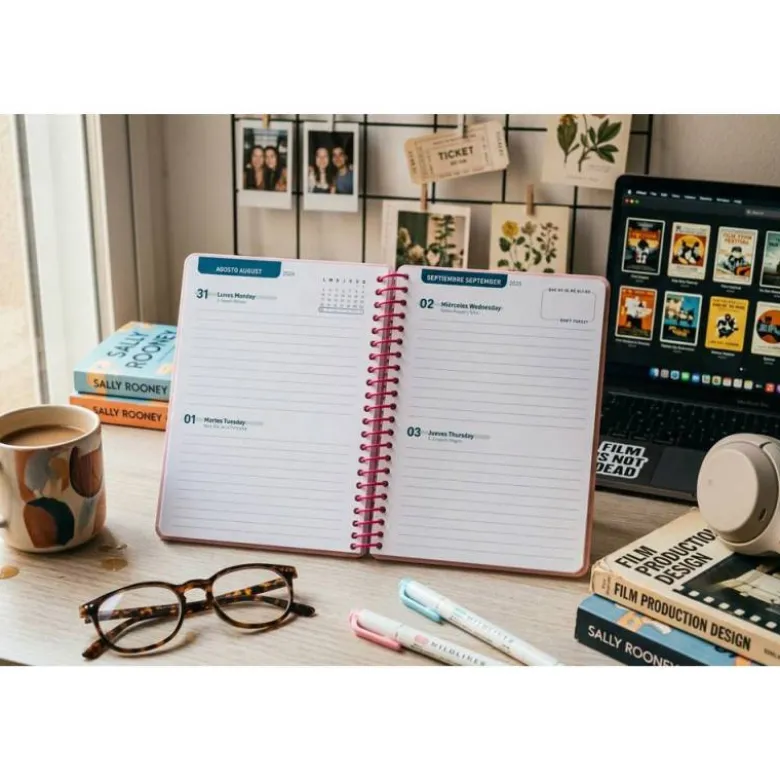 AGENDA ESCOLAR LIDERPAPEL 26-27 ESPIRAL BASIC 2 DIAS PAGINA A5 BILINGUE 70G PAPEL FSC ROSA