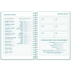 AGENDA ESCOLAR LIDERPAPEL 26-27 ESPIRAL CLASSIC 2 DIAS PAGINA A5 BILINGUE 70G PAPEL FSC AZUL TURQUESA