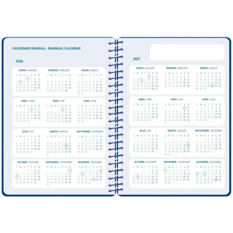 AGENDA ESCOLAR LIDERPAPEL 26-27 ESPIRAL CLASSIC SEMANA VISTA A5 BILINGUE 70G PAPEL FSC AZUL MARINO