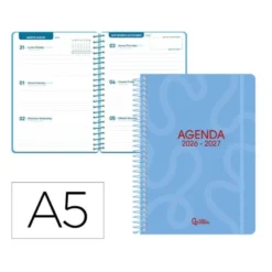 AGENDA ESCOLAR LIDERPAPEL 26-27 ESPIRAL CLASSIC SEMANA VISTA A5 BILINGUE 70G PAPEL FSC AZUL
