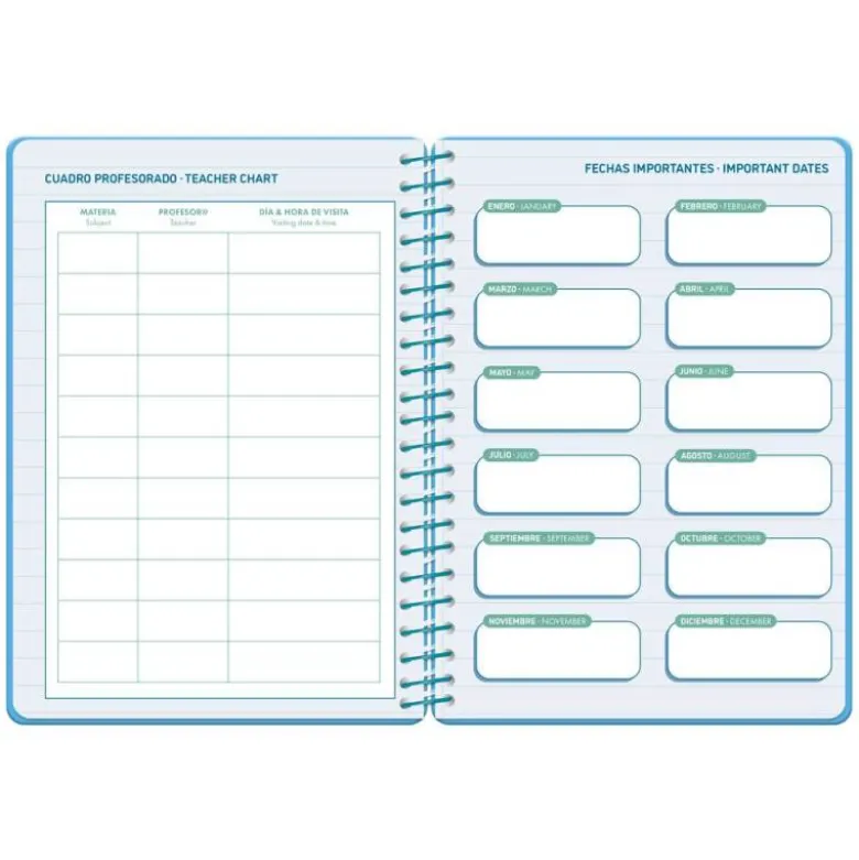 AGENDA ESCOLAR LIDERPAPEL 26-27 ESPIRAL CLASSIC SEMANA VISTA A5 BILINGUE 70G PAPEL FSC AZUL