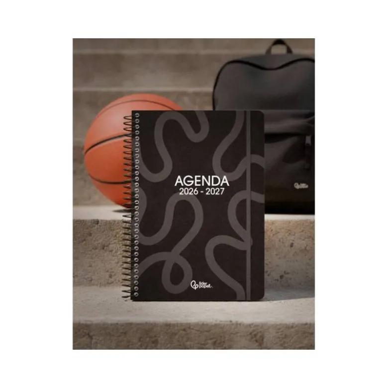 AGENDA ESCOLAR LIDERPAPEL 26-27 ESPIRAL CLASSIC DIA PAGINA A5 BILINGUE 70G PAPEL FSC NEGRO