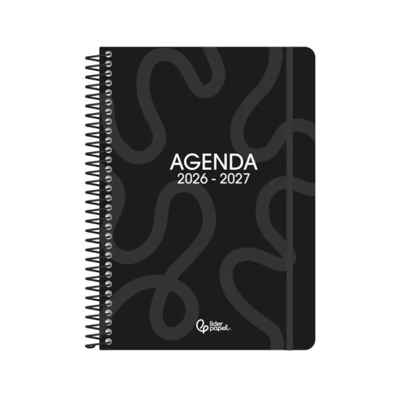AGENDA ESCOLAR LIDERPAPEL 26-27 ESPIRAL CLASSIC DIA PAGINA A5 BILINGUE 70G PAPEL FSC NEGRO