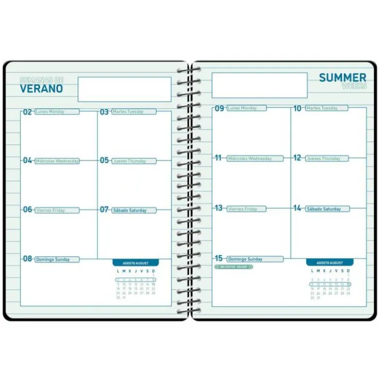 AGENDA ESCOLAR LIDERPAPEL 26-27 ESPIRAL CLASSIC DIA PAGINA A5 BILINGUE 70G PAPEL FSC NEGRO