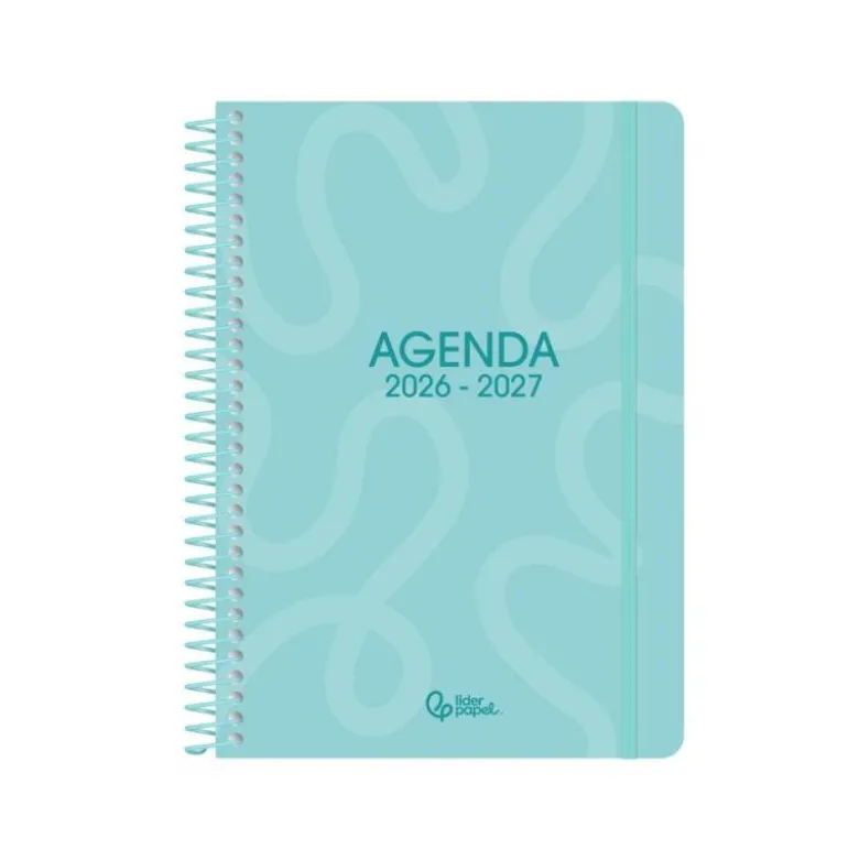 AGENDA ESCOLAR LIDERPAPEL 26-27 ESPIRAL CLASSIC DIA PAGINA A5 BILINGUE 70G PAPEL FSC AZUL TURQUESA