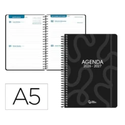 AGENDA ESCOLAR LIDERPAPEL 26-27 ESPIRAL CLASSIC 2 DIAS PAGINA A5 BILINGUE 70G PAPEL FSC NEGRO