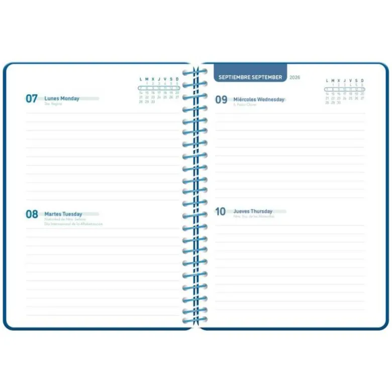 AGENDA ESCOLAR LIDERPAPEL 26-27 ESPIRAL BASIC 2 DIAS PAGINA A5 BILINGUE 70G PAPEL FSC AZUL MARINO