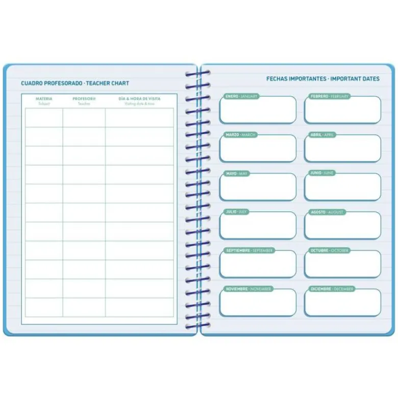 AGENDA ESCOLAR LIDERPAPEL 26-27 ESPIRAL BASIC 2 DIAS PAGINA A5 BILINGUE 70G PAPEL FSC AZUL TURQUESA