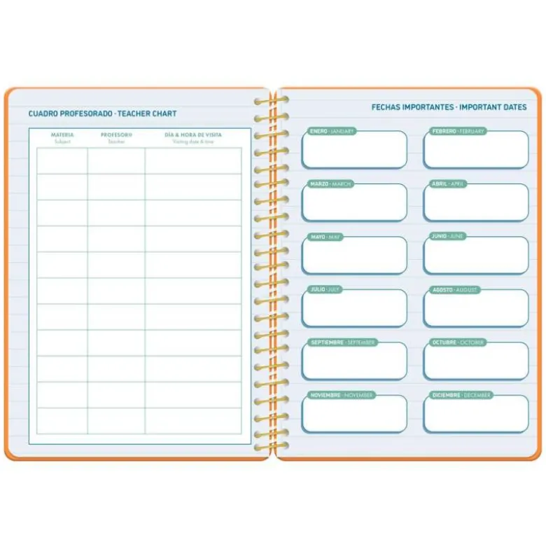 AGENDA ESCOLAR LIDERPAPEL 26-27 ESPIRAL CLASSIC SEMANA VISTA A5 BILINGUE 70G PAPEL FSC NARANJA