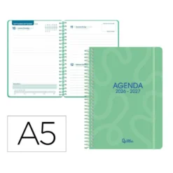 AGENDA ESCOLAR LIDERPAPEL 26-27 ESPIRAL CLASSIC DIA PAGINA A5 BILINGUE 70G PAPEL FSC VERDE
