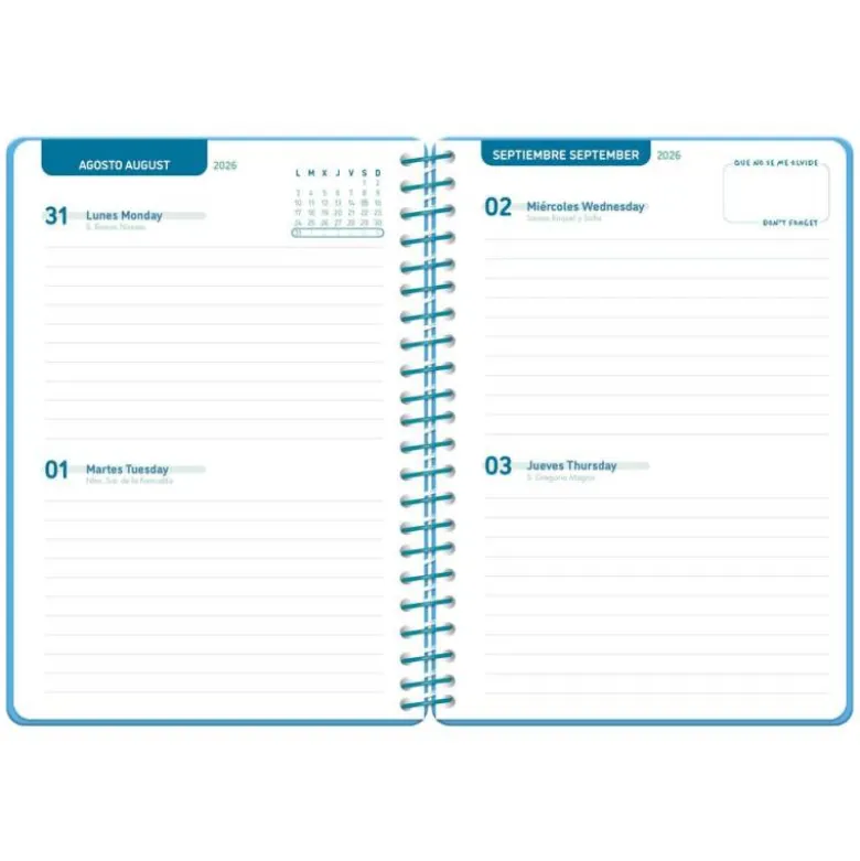 AGENDA ESCOLAR LIDERPAPEL 26-27 ESPIRAL CLASSIC 2 DIAS PAGINA A5 BILINGUE 70G PAPEL FSC AZUL