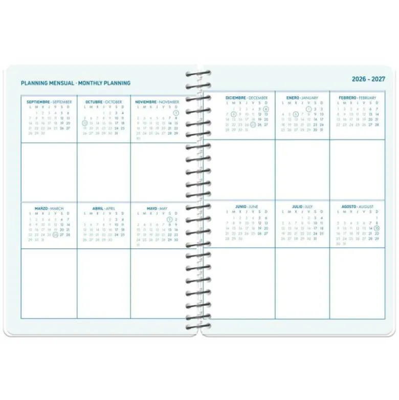 AGENDA ESCOLAR LIDERPAPEL 26-27 ESPIRAL PERSONALIZABLE SEMANA VISTA A5 BILINGUE 70G PAPEL FSC
