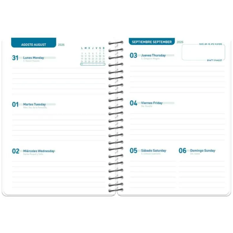 AGENDA ESCOLAR LIDERPAPEL 26-27 ESPIRAL PERSONALIZABLE SEMANA VISTA A5 BILINGUE 70G PAPEL FSC