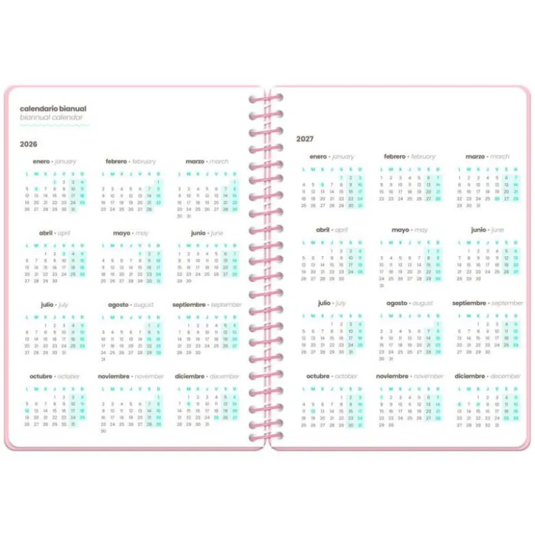 AGENDA ESCOLAR LIDERPAPEL 26-27 ESPIRAL MILITARY SEMANA VISTA A5+ BILINGUE 80G PAPEL FSC ROSA