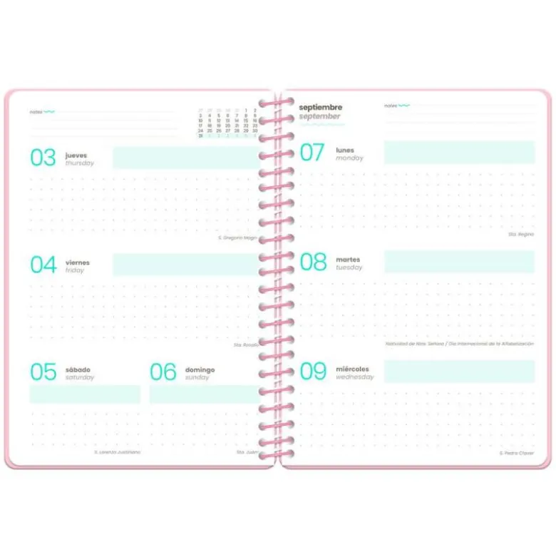 AGENDA ESCOLAR LIDERPAPEL 26-27 ESPIRAL MILITARY SEMANA VISTA A5+ BILINGUE 80G PAPEL FSC ROSA